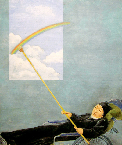 누워서 그림 그리는 화가 윤석인 수녀, 「무지개 선물」 펴내